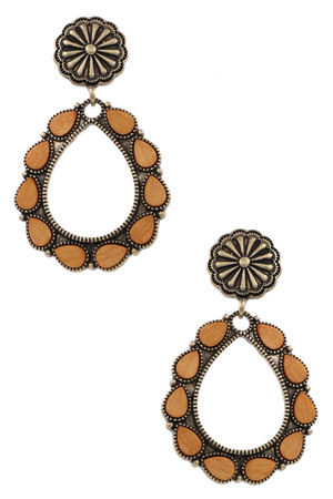 Wood Teardrop Concho Earrings