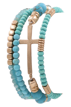 Semi Precious Stone Cross Bracelet Set