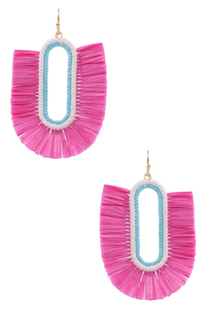 Raffia Fringe Oval Drop Earrings