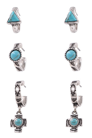 Western Textured Hoop Earrings Set