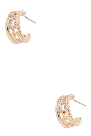 Brass Cubic Zirconia Cuff Earrings