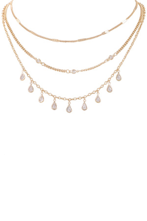 Glass Jewel Teardrop 3-Piece Necklace Set