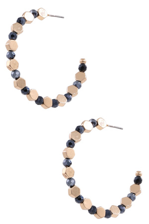 Hexagon Faceted Bead Hoop Earrings