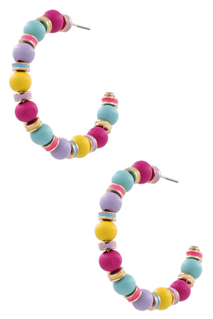Wood Bead Hoop Earrings