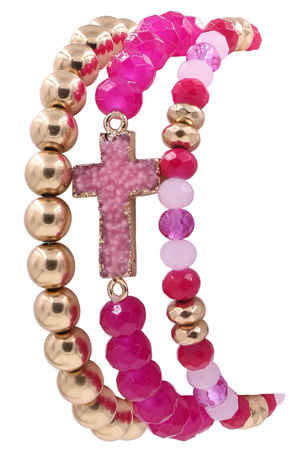 Druzy Stone Cross Stretch Bracelet Set
