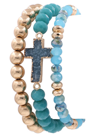 Druzy Stone Cross Stretch Bracelet Set