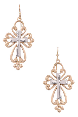 Metal Cross Filigree Dangle Earrings