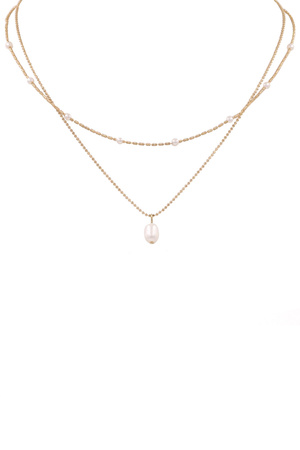 Metal Chain Cream Pearl Necklace