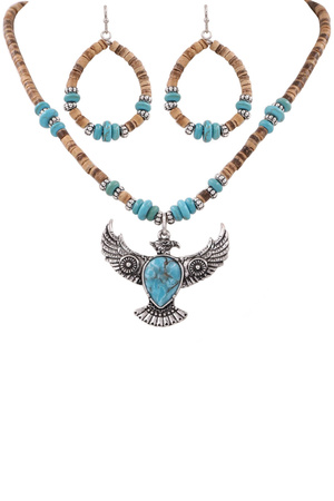 Eagle Stone Pendant Western Necklace Set