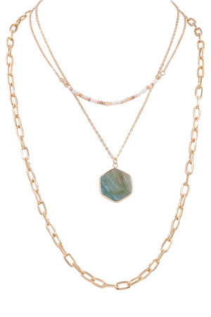 Hexagon Pendant 3-Piece Necklace Set