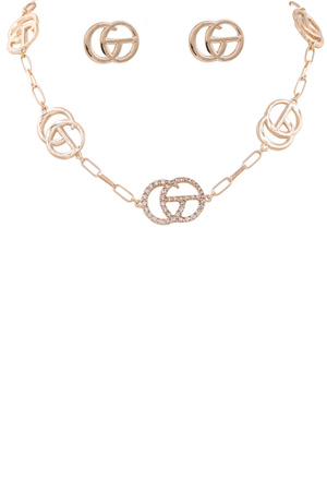 C Rhinestone Station Necklace Set