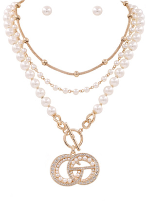 Metal C Chain Pendant Necklace Set