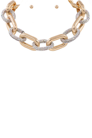 Oval Chain Rhinestone Necklace Set