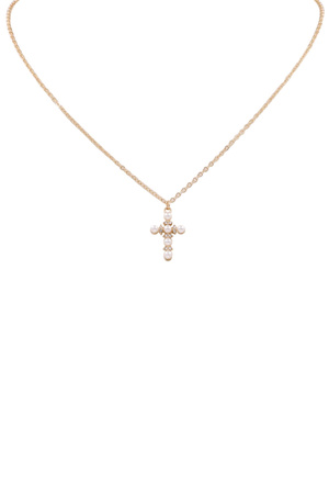 Cream Pearl Cross Chain Necklace