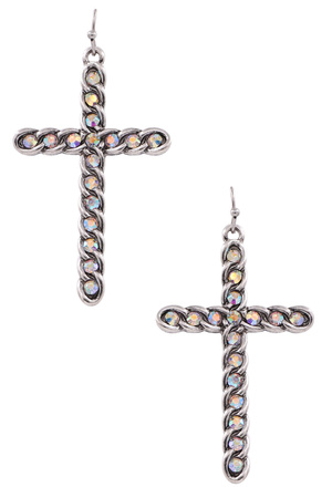 Glass Jewel Cross Drop Earrings