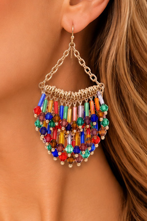Glass Bead Fringe Dangle Earrings