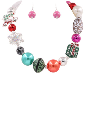 Christmas Holiday Bead Necklace Set