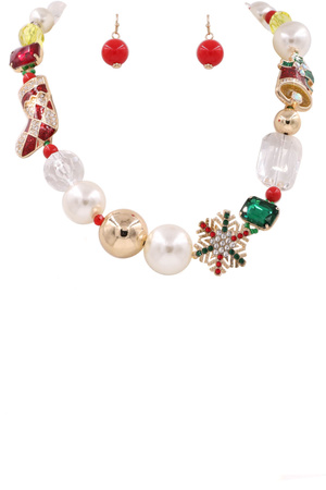 Christmas Holiday Bead Necklace Set