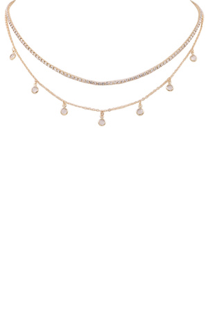 Metal Rhinestone Chain Glass Jewel Necklace