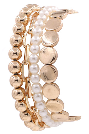 Metal Cream Pearl Stretch Bracelet Set