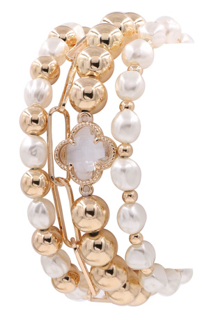 Cream Pearl Quatrefoil Stretch Bracelet Set