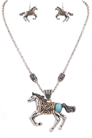 Horse Engraved Western Vintage Necklace Set