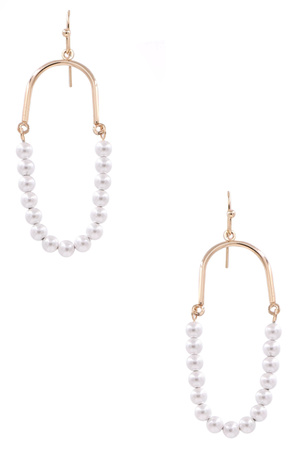 Metal Paperclip Cream Pearl Drop Earrings