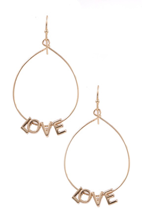 'LOVE' Teardrop Wire Earrings