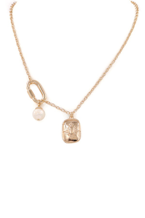 Metal Cream Pearl Filigree Charm Pendant Necklace