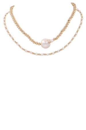 Cream Pearl Bead Layered Necklace