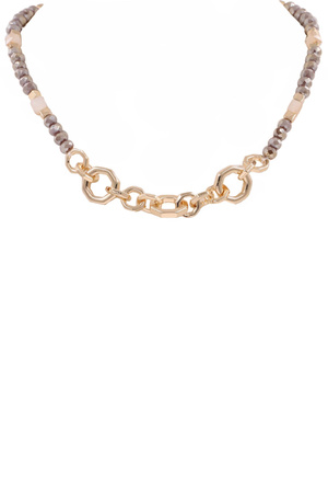 Faceted Bead Metal Chain Necklace