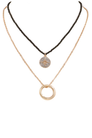 Faceted Bead Ring Pendant Necklace