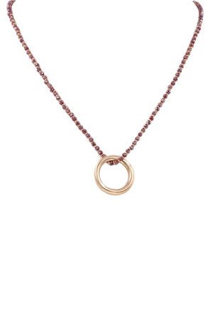Faceted Bead Metal Ring Pendant Necklace