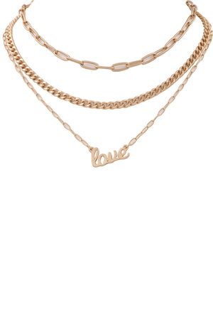 Metal Chain 'LOVE' Pendant 2-piece Necklace Set