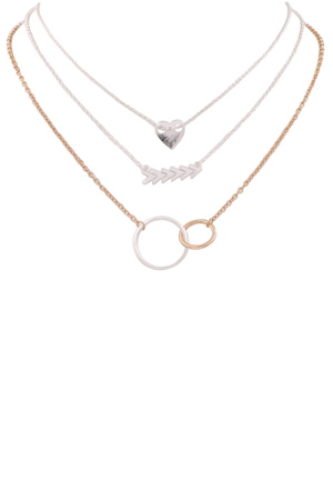 Metal Chevron Heart Pendant 3 Piece Necklace Set