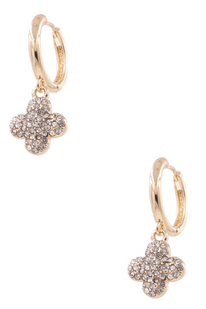 Quatrefoil Rhinestone Charm Hoop Earrings