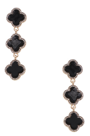 Metal Quatrefoil Rhinestone Dangle Earrings