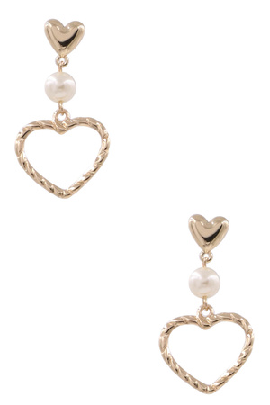 Cream Pearl Heart Drop Earrings