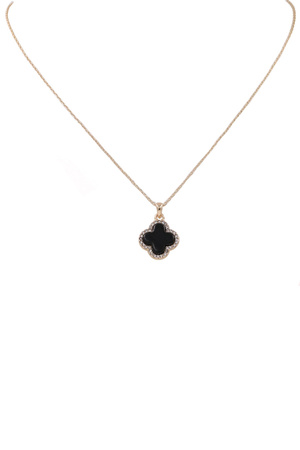 Quatrefoil Rhinestone Pendant Chain Necklace