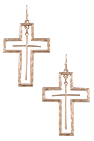 Metal Double Cross Dangle Earrings