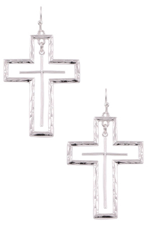 Metal Double Cross Dangle Earrings
