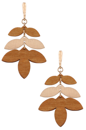 Metal Wood Leaf Drop Earrings