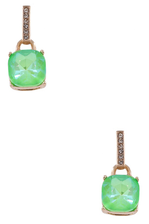 Glass Jewel Metal Square Rhinestone Earrings