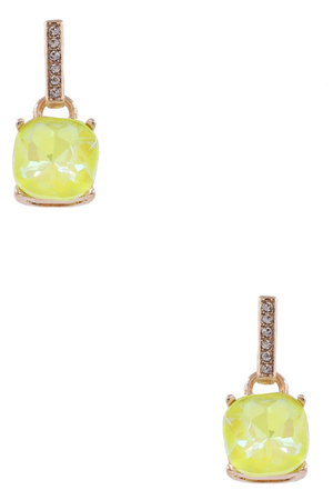 Glass Jewel Metal Square Rhinestone Earrings