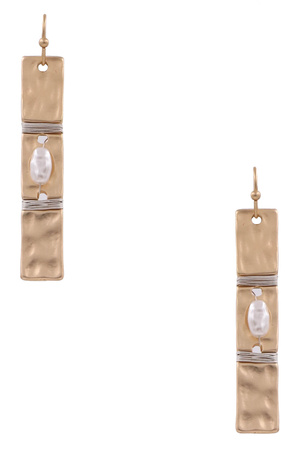 Matte Metal Wire Cream Pearl Earrings