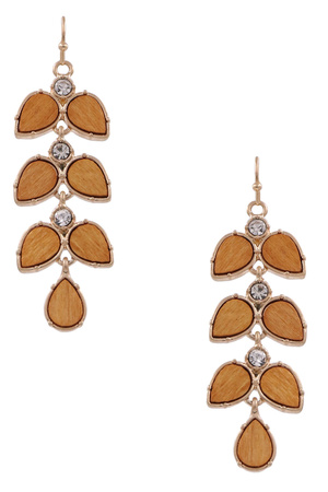 Wood Rhinestone Dangle Earrings