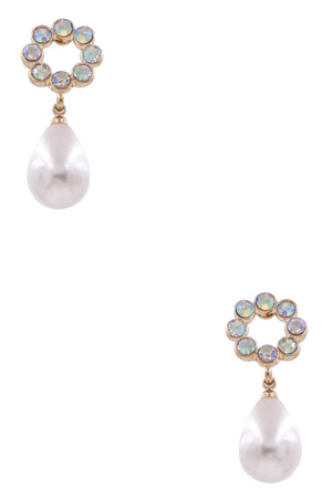 Cream Pearl Rhinestone Drop Earrings