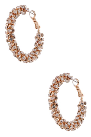 Brass Metal Rhinestone Hoop Earrings