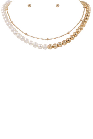 Cream Pearl Layered 2-Piece Necklace Set