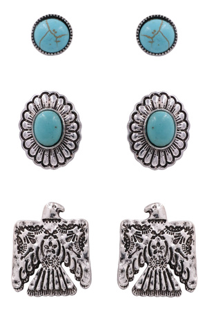 Metal Western Turquoise  Assorted Earrings Set